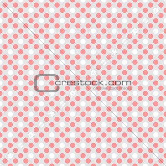 Tile vector pattern with pink and white polka dots on grey background