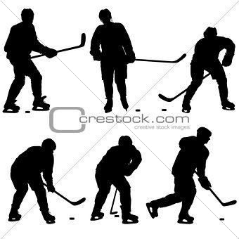 Set of silhouettes hockey player. Isolated on white