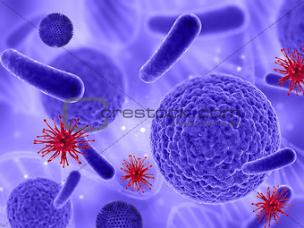 3D medical background with various virus cells