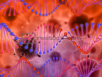 3D medical background with virus cells and DNA strands