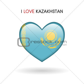 Love Kazakhstan symbol. Flag Heart Glossy icon on a white background