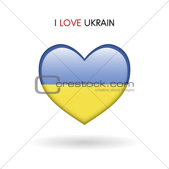 Love Ukrain symbol. Flag heart glossy icon