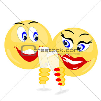 Emoji couple holding champagne glasses