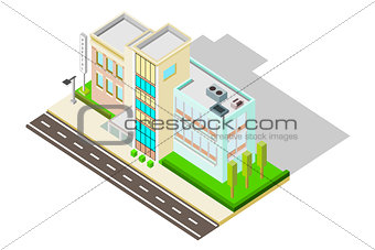 Isometric Hospital Building with landscape