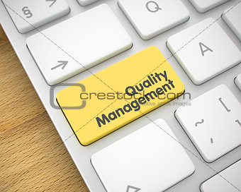 Quality Management - Message on the Yellow Keyboard Keypad. 3D.