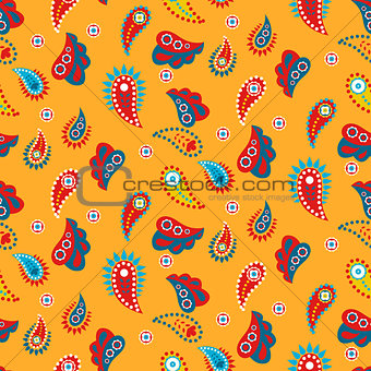Paisley yellow indian seamless vector pattern.