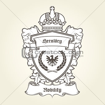Coat of arms template with heraldic eagle, shield, crown and ban