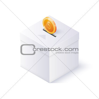 Donation box isolated on white background. Isometric vector illustration