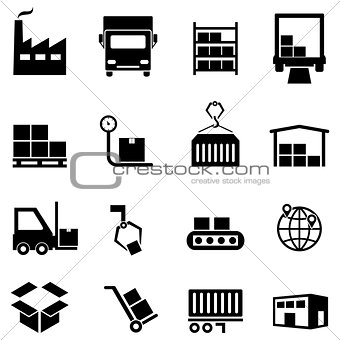 Logistics, distribution and warehouse icons