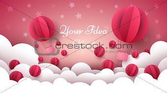 Valentine s Day illustration. Air balloon, heart, cloud.