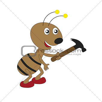 Cartoon worker ant with a hammer.