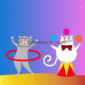 Two cartoon cats performing in the circus.