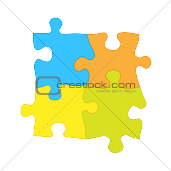 Four jigsaw puzzle pieces - solidarity and teamwork symbol