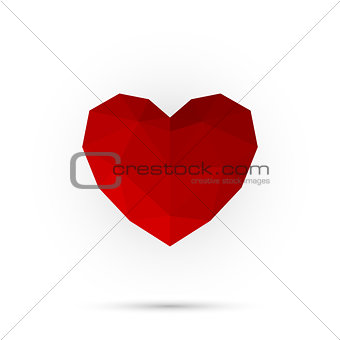 Red polygon heart. Happy valentine day. Abstract 3d shape for your design