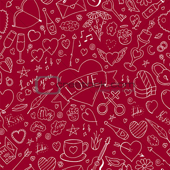 Valentines day seamless pattern - doodle style. Abstract holiday background
