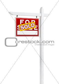 Left Facing Sold For Sale Real Estate Sign Isolated on a White B