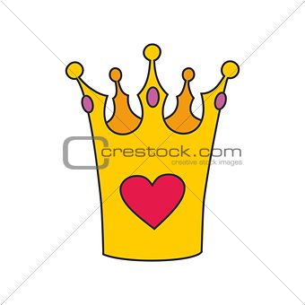 Princess vector crown with heart isolated on white background