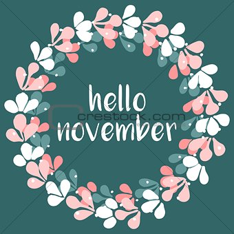 Hello november wreath vector card