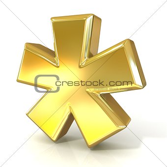 Asterisk mark, 3D golden sign