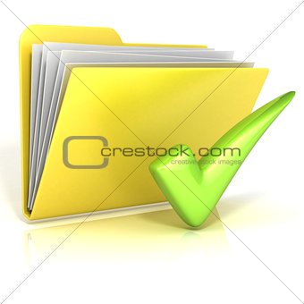 Positive, green check mark folder icon, 3D