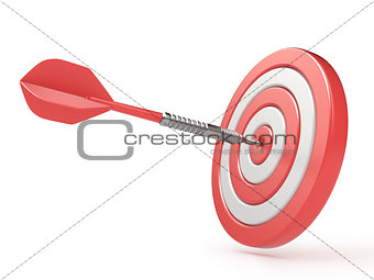 Red target and dart hitting center. 3D