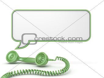 Green telephone handset and speech bubble 3D
