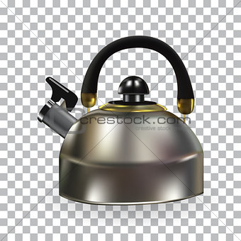 Naturalistic Silhouette of Teapot with whistle on White Background. Vector Illustration