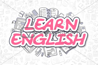 Learn English - Cartoon Magenta Text. Business Concept.