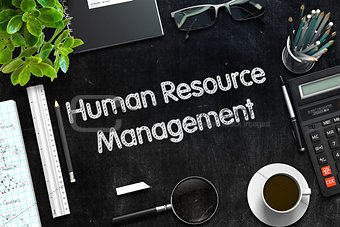 Human Resource Management on Chalkboard. 3D Rendering.