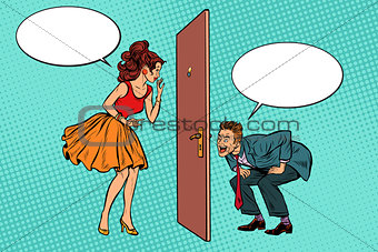 man and woman looking through a door, Voyeurism and privacy