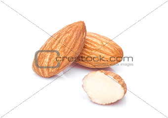 Healthy almonds nuts macro on white 