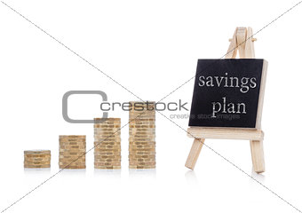 Savings plan concept text on chalkboard 