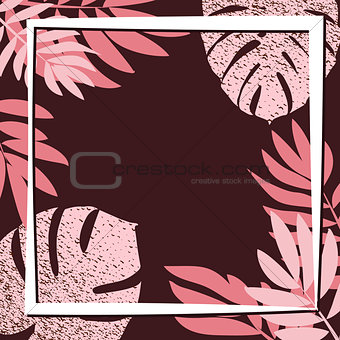 Pink tropical leaves on the dark background