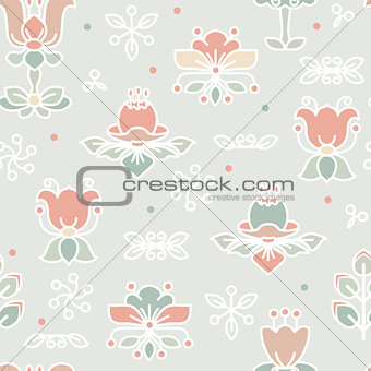 Vector Seamless pattern with flowers and leaves.