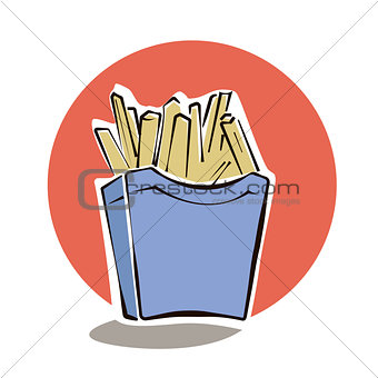 French fries in red paper box cartoon vector illustration