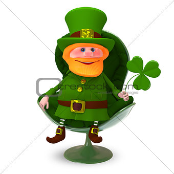 3D Illustration of Saint Patrick with Clover In the Armchair