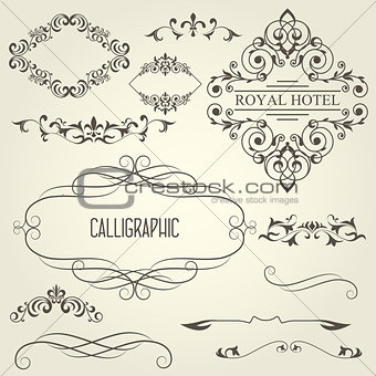 Vintage calligraphic frames with vignettes and ornamental divide