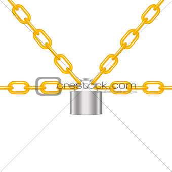 Orange chains locked by padlock in silver design