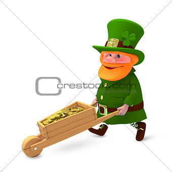 3D Illustration of Saint Patrick with Clover and with Cart