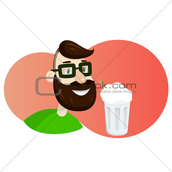 Man with beard in the form of hop vector illustration. Milk shake ads