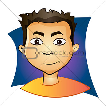 Happy cheerful boy laughing. Vector illustration of a little kid face. Portrait of a boy