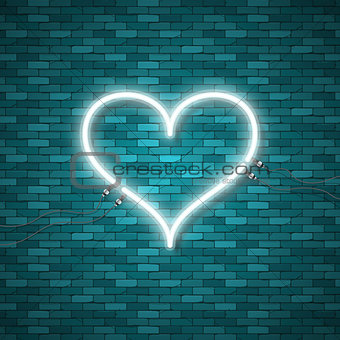 Bright heart. Retro blue neon heart sign