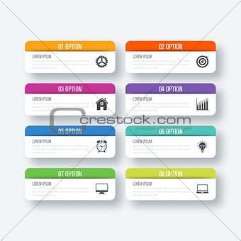 Business infographics template 8 steps with square