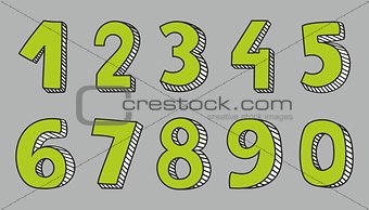 Hand drawn green vector numbers isolated on grey background