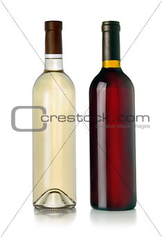 Two bottles of red and white wine