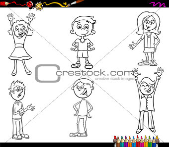cartoon children characters coloring book