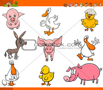 cute cartoon farm animal characters set