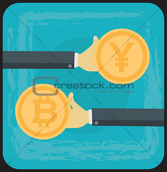 Bitcoin Growth on Cryptocurrency Markets Concept Cartoon Illustration