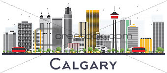 Calgary Canada City Skyline with Gray Buildings Isolated on Whit