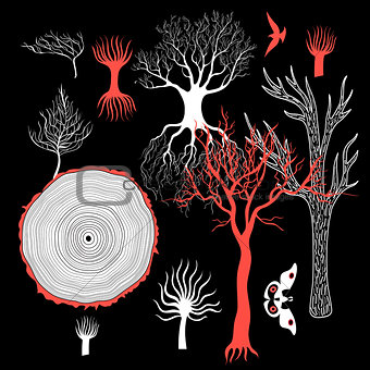 Vector graphic set of different trees